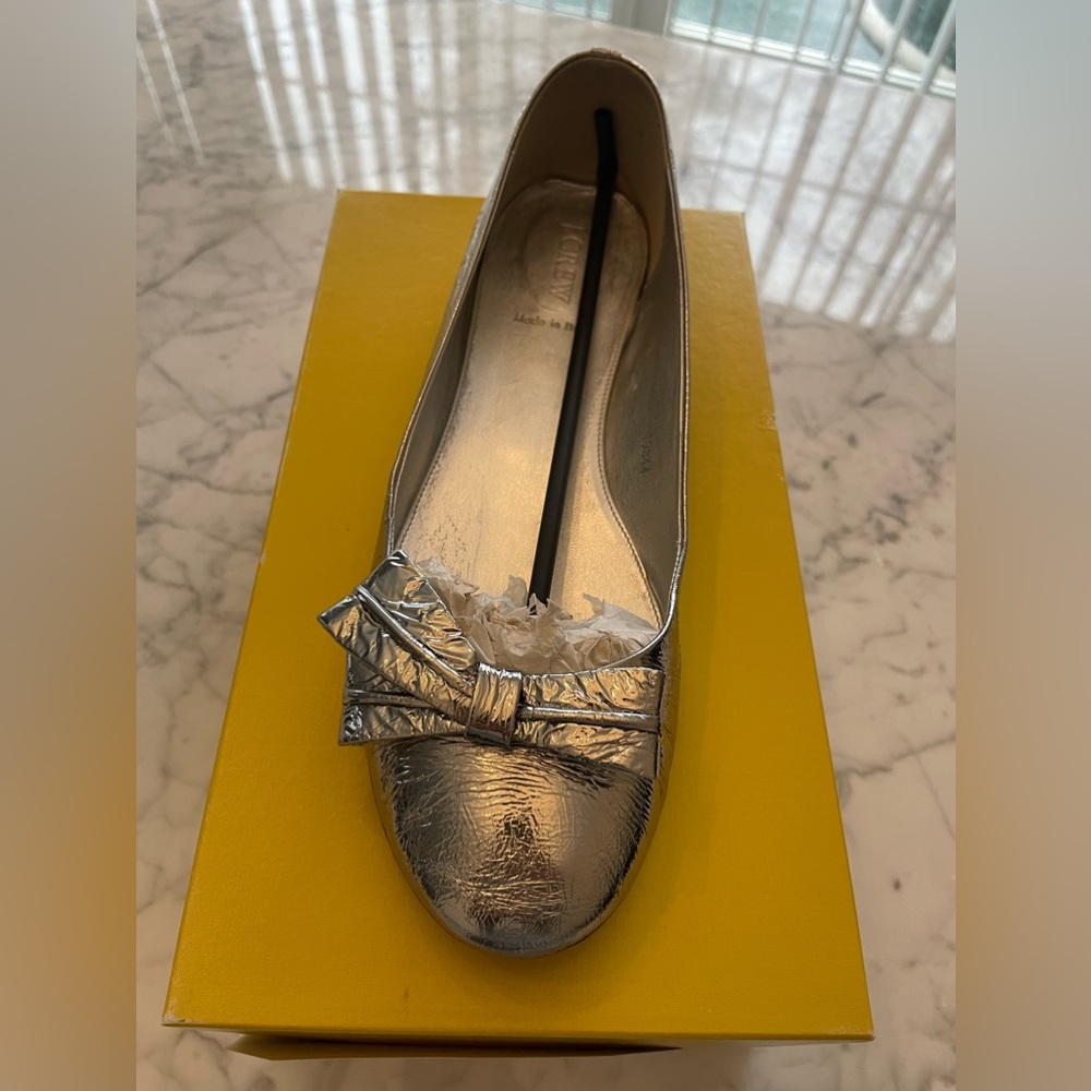 JCrew pewter leather ballet flats
